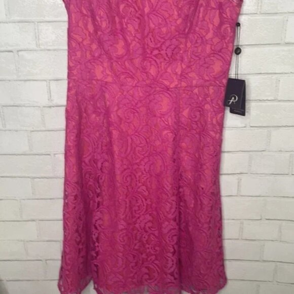 NWT Adrianna Papell Pink Lace Sheath Pocket Dress - Picture 3 of 13